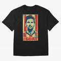 Messi The GOAT Graphic poster design Oversized T-Shirt Show Your Stadium Side during the FIFA World Cup 2026 USA Canada Mexico Journey through Messi Highlights, Spain Pride, Championship Spirit, Famous Goals, Roaring Crowds and International