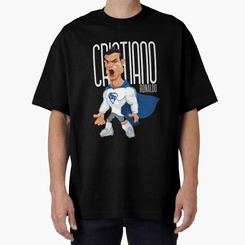 Commic Caricature of Cristiano Ronaldino 'CR7' Oversized T-Shirt Discover FIFA World Cup 2026 USA Canada Mexico with Mbappe, France and Portugal Energy, Soccer Culture, Superstar Moments, National Team Dreams and Competitive Fire; Perfect for Fans,