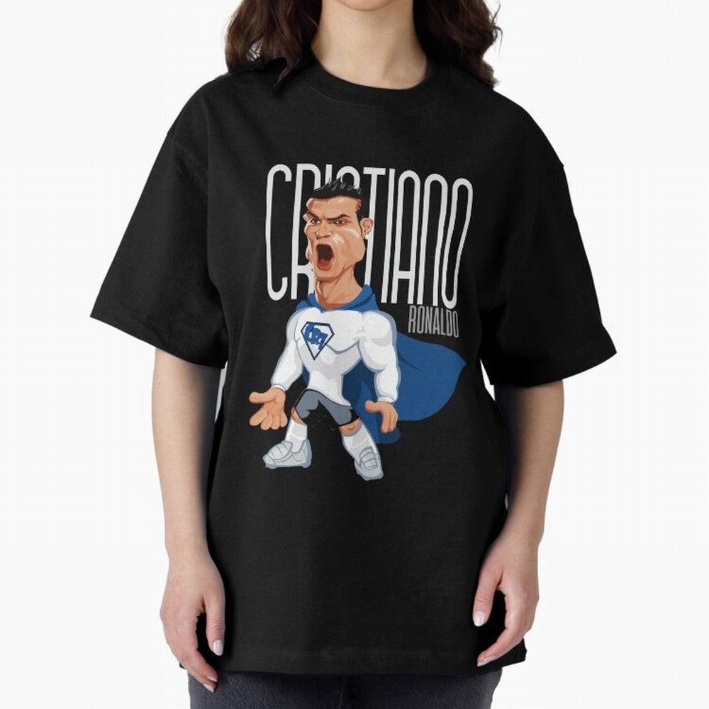 Commic Caricature of Cristiano Ronaldino 'CR7' Oversized T-Shirt Discover FIFA World Cup 2026 USA Canada Mexico with Mbappe, France and Portugal Energy, Soccer Culture, Superstar Moments, National Team Dreams and Competitive Fire; Perfect for Fans,