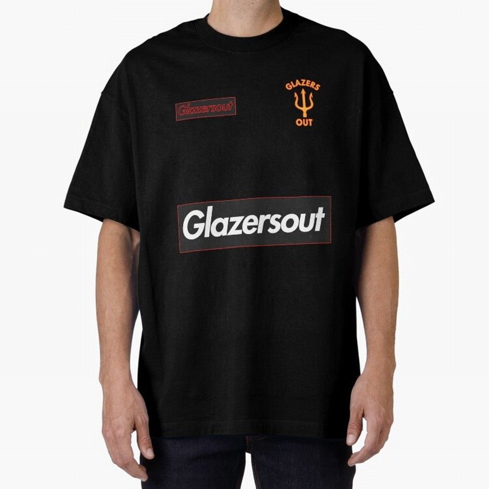 GlazersOut Red Manchester Kit V-Neck Oversized T-Shirt Fuel the Hype around FIFA World Cup 2026 Filled with Messi, CR7 and Mbappe, England Energy, Fan Favorite Moments, National Team Passion, Big Match Drama and Soccer History; Perfect for People