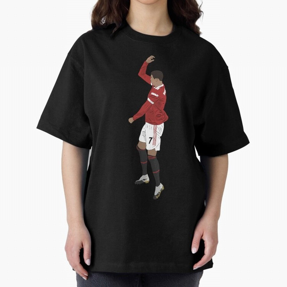Cristiano Ronaldo Pirouette Siuuuu Goal Celebration Oversized T-Shirt Carry National Pride through FIFA World Cup 2026 for Fans of Mbappe and Spain, Bringing Match Day Excitement, Supporter Culture, Golden Goals and Global Football Passion; Great