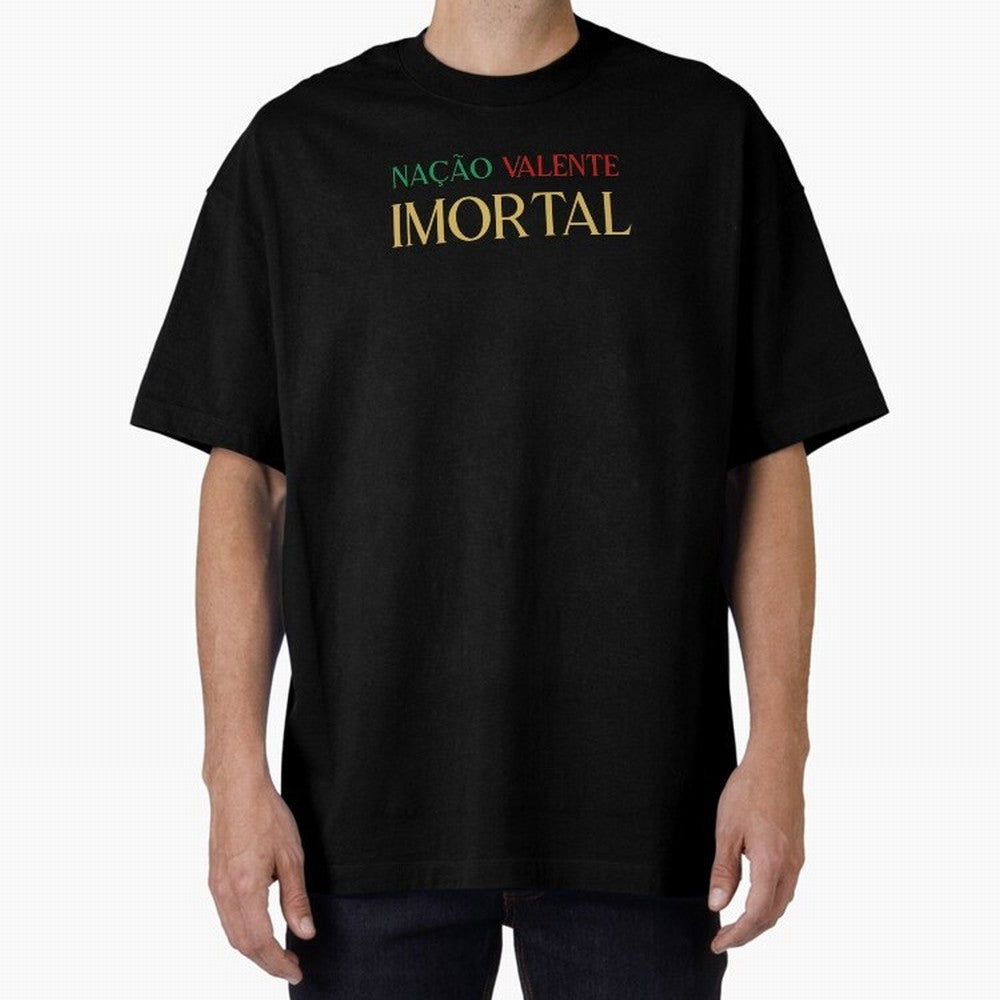 Na??o Valente Imortal Portugal Tuga Oversized T-Shirt Back the Journey through Global Football Passion for FIFA World Cup 2026 Group Stage, Highlighting Neymar, Haaland and Cristiano Ronaldo, Spain, Sports Nostalgia, International Competition,
