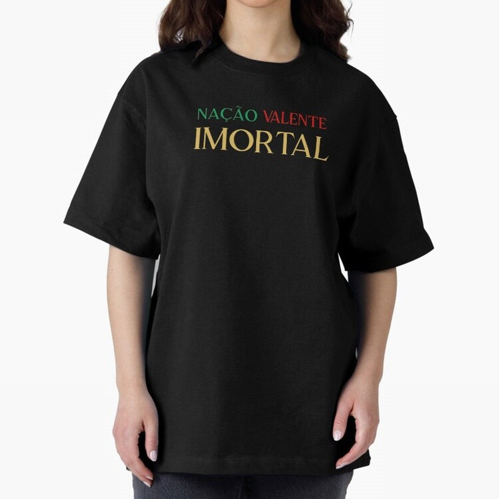 Na??o Valente Imortal Portugal Tuga Oversized T-Shirt Back the Journey through Global Football Passion for FIFA World Cup 2026 Group Stage, Highlighting Neymar, Haaland and Cristiano Ronaldo, Spain, Sports Nostalgia, International Competition,