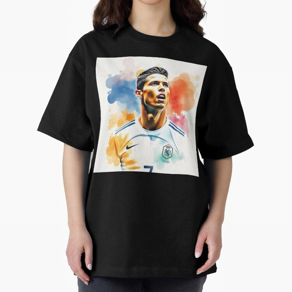 Cristiano Ronaldo Watercolor Panting Oversized T-Shirt Bring a Vintage Feel to FIFA World Cup 2026 USA Canada Mexico Driven by Mbappe and Neymar, Argentina, France and Brazil Energy, Global Supporter Spirit, Legendary Goals, National Colors and