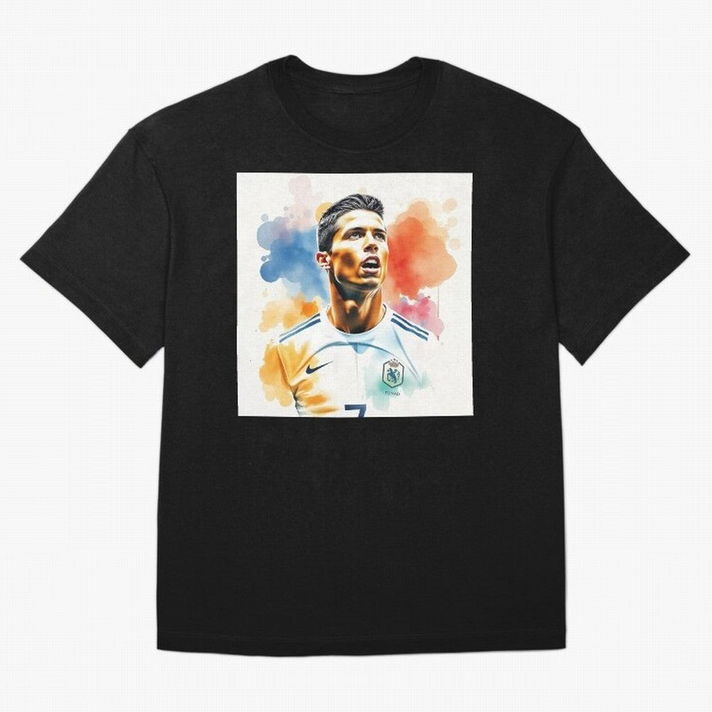 Cristiano Ronaldo Watercolor Panting Oversized T-Shirt Bring a Vintage Feel to FIFA World Cup 2026 USA Canada Mexico Driven by Mbappe and Neymar, Argentina, France and Brazil Energy, Global Supporter Spirit, Legendary Goals, National Colors and