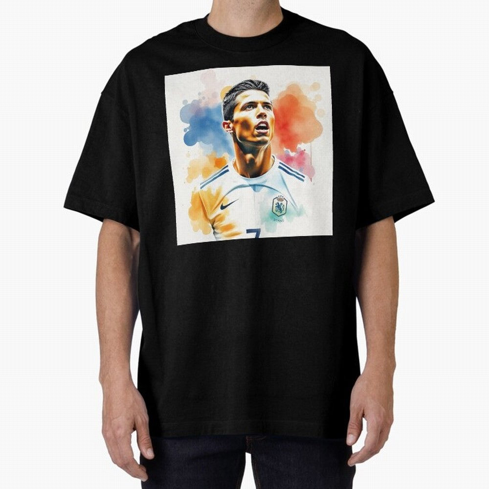 Cristiano Ronaldo Watercolor Panting Oversized T-Shirt Bring a Vintage Feel to FIFA World Cup 2026 USA Canada Mexico Driven by Mbappe and Neymar, Argentina, France and Brazil Energy, Global Supporter Spirit, Legendary Goals, National Colors and