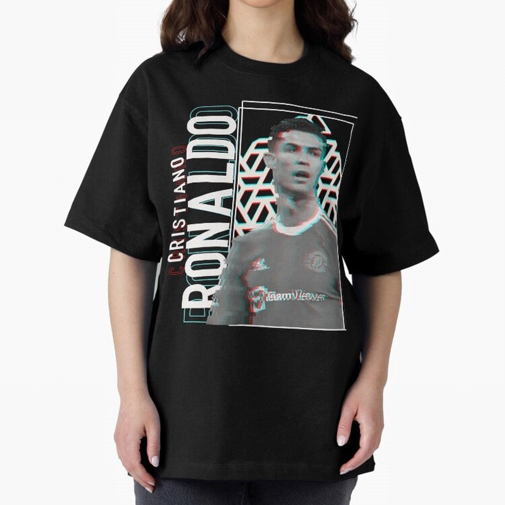Cristiano Ronaldo Glith Effect Oversized T-Shirt Join Supporters Worldwide for the FIFA World Cup 2026 Journey through CR7 Highlights, England and Germany Pride, Global Supporter Spirit, Legendary Goals, National Colors and Tournament Celebration;