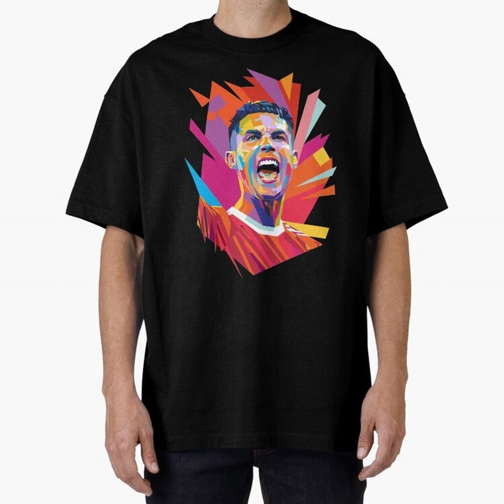 Cristiano Ronaldo Pop Art WPAP Oversized T-Shirt Celebrate Football Dreams Across FIFA World Cup 2026 with Haaland and Mbappe, Germany Energy, Tournament Hype, Historic Matchups, Family Viewing Parties and Global Sports Pride; Ideal for Fans Who