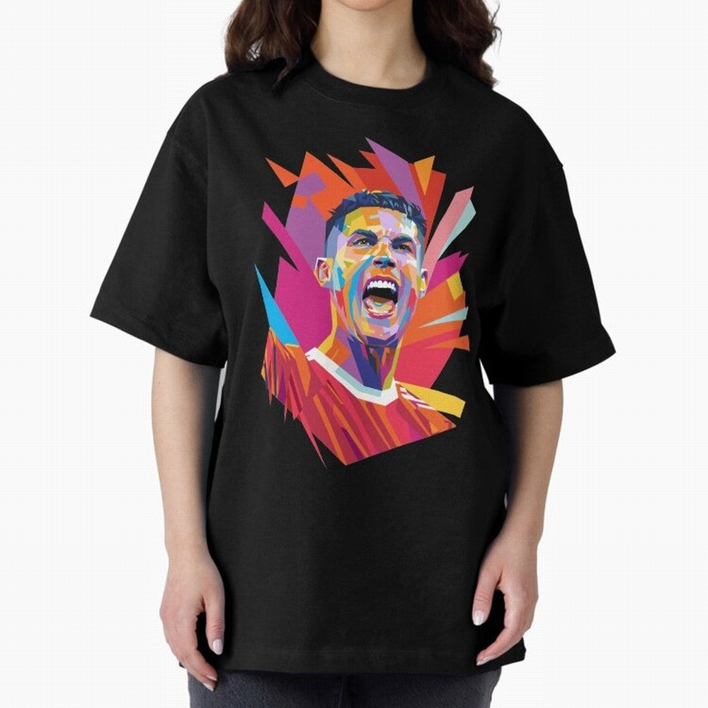 Cristiano Ronaldo Pop Art WPAP Oversized T-Shirt Celebrate Football Dreams Across FIFA World Cup 2026 with Haaland and Mbappe, Germany Energy, Tournament Hype, Historic Matchups, Family Viewing Parties and Global Sports Pride; Ideal for Fans Who