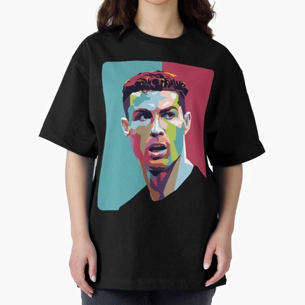 Cristiano Ronaldo 7 Pop Art Portrait Oversized T-Shirt Show Support during Global Football Passion for FIFA World Cup 2026 Group Stage, Made for Haaland and Mbappe, Spain and Netherlands, Global Supporter Spirit, Legendary Goals, National Colors