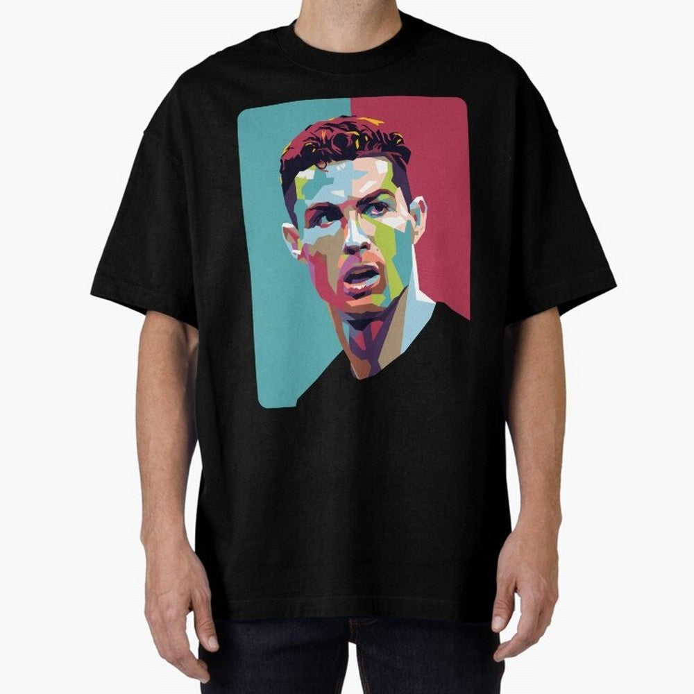Cristiano Ronaldo 7 Pop Art Portrait Oversized T-Shirt Show Support during Global Football Passion for FIFA World Cup 2026 Group Stage, Made for Haaland and Mbappe, Spain and Netherlands, Global Supporter Spirit, Legendary Goals, National Colors