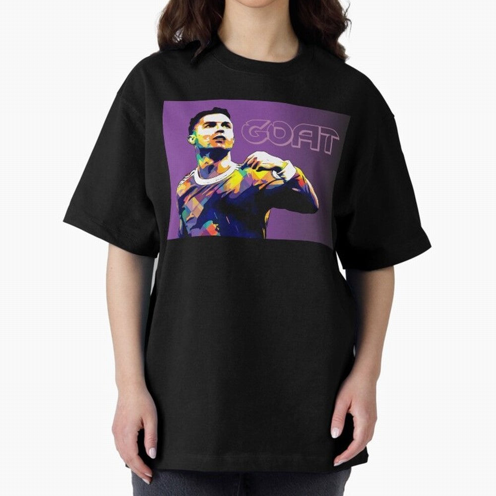 Cristiano Ronaldo Goat Popart Oversized T-Shirt Celebrate the Biggest Stage of FIFA World Cup 2026 USA Canada Mexico for Fans of Cristiano Ronaldo and Argentina, Bringing Game Day Rituals, Football Legends, Country Pride and the Road to the Final;