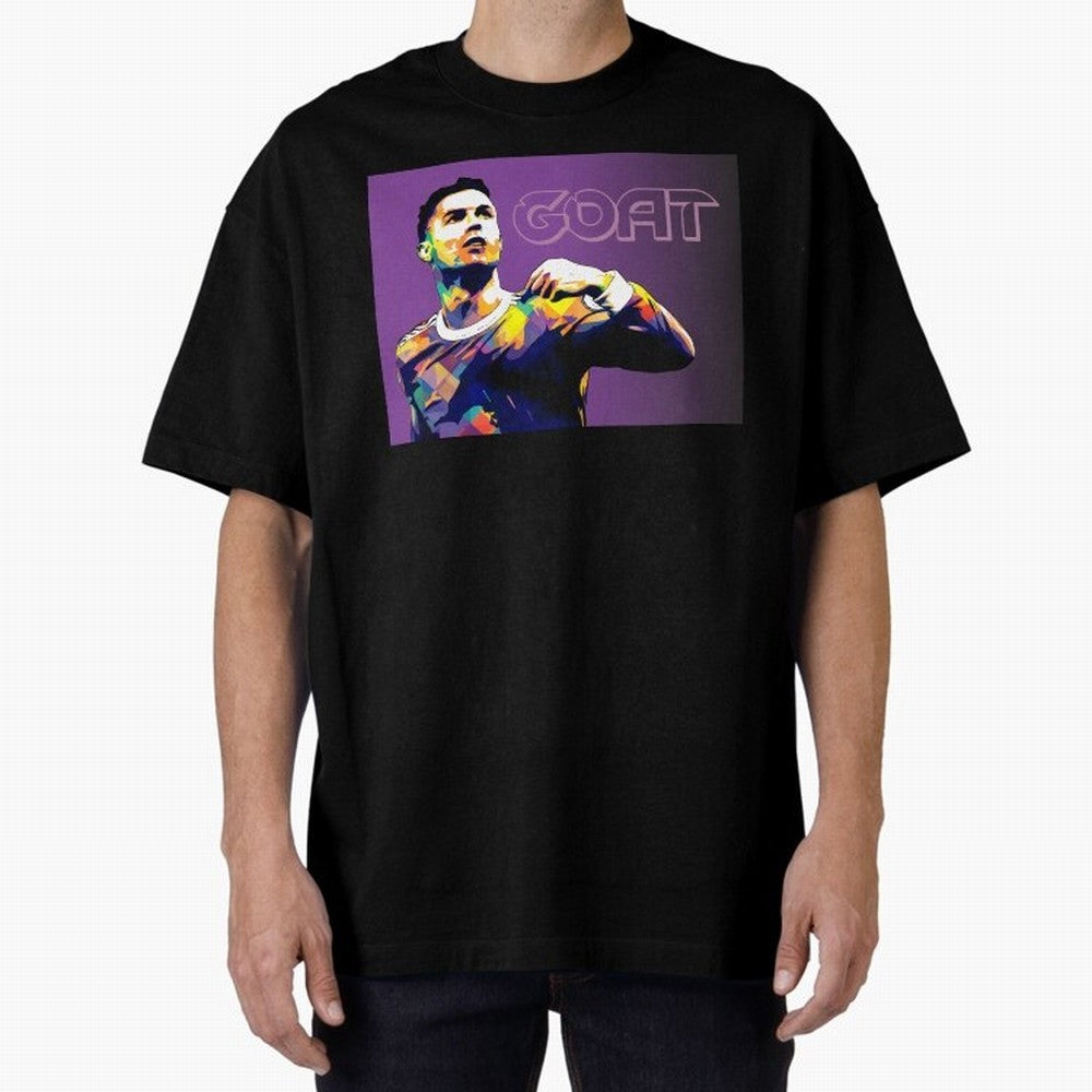 Cristiano Ronaldo Goat Popart Oversized T-Shirt Celebrate the Biggest Stage of FIFA World Cup 2026 USA Canada Mexico for Fans of Cristiano Ronaldo and Argentina, Bringing Game Day Rituals, Football Legends, Country Pride and the Road to the Final;