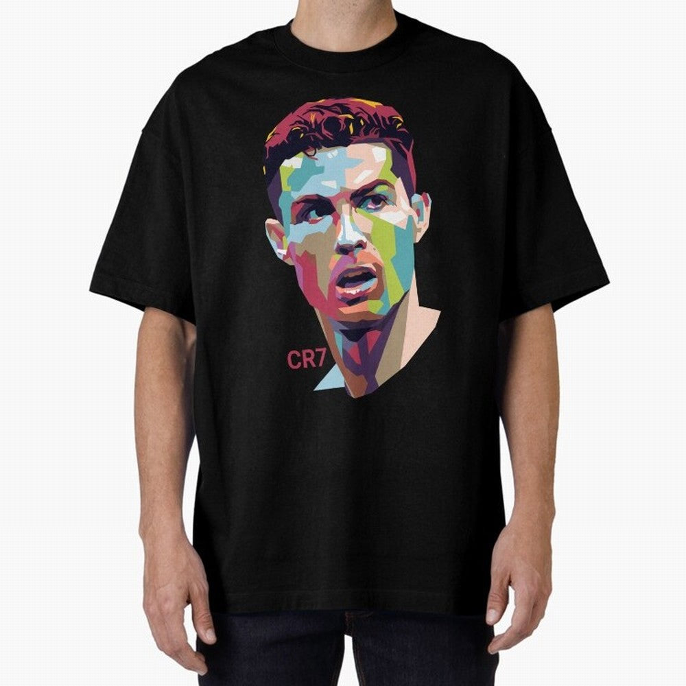 Cristiano Ronaldo Pop Art Portrait Oversized T-Shirt Refresh FIFA World Cup 2026 Group Stage Spirit, with Germany, Cristiano Ronaldo, Haaland and CR7, Championship Spirit, Famous Goals, Roaring Crowds and International Football Unity; Ideal for