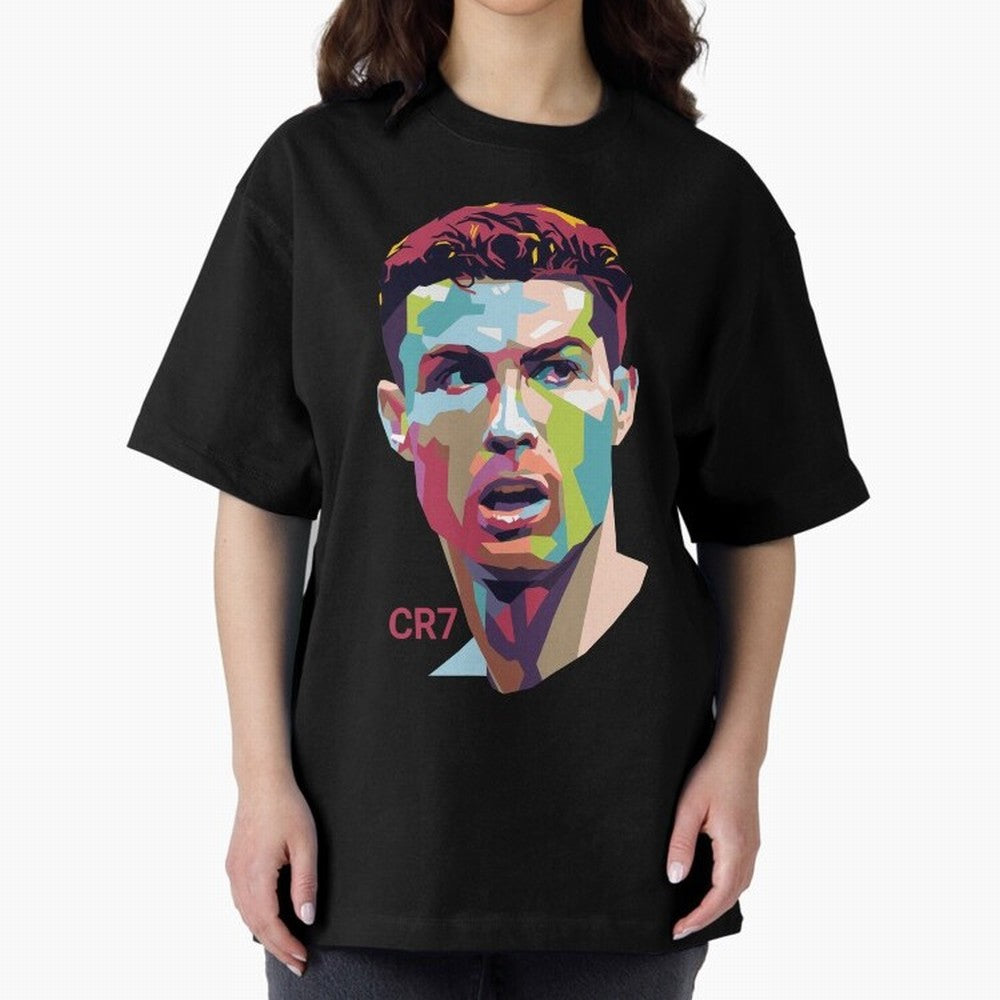 Cristiano Ronaldo Pop Art Portrait Oversized T-Shirt Refresh FIFA World Cup 2026 Group Stage Spirit, with Germany, Cristiano Ronaldo, Haaland and CR7, Championship Spirit, Famous Goals, Roaring Crowds and International Football Unity; Ideal for