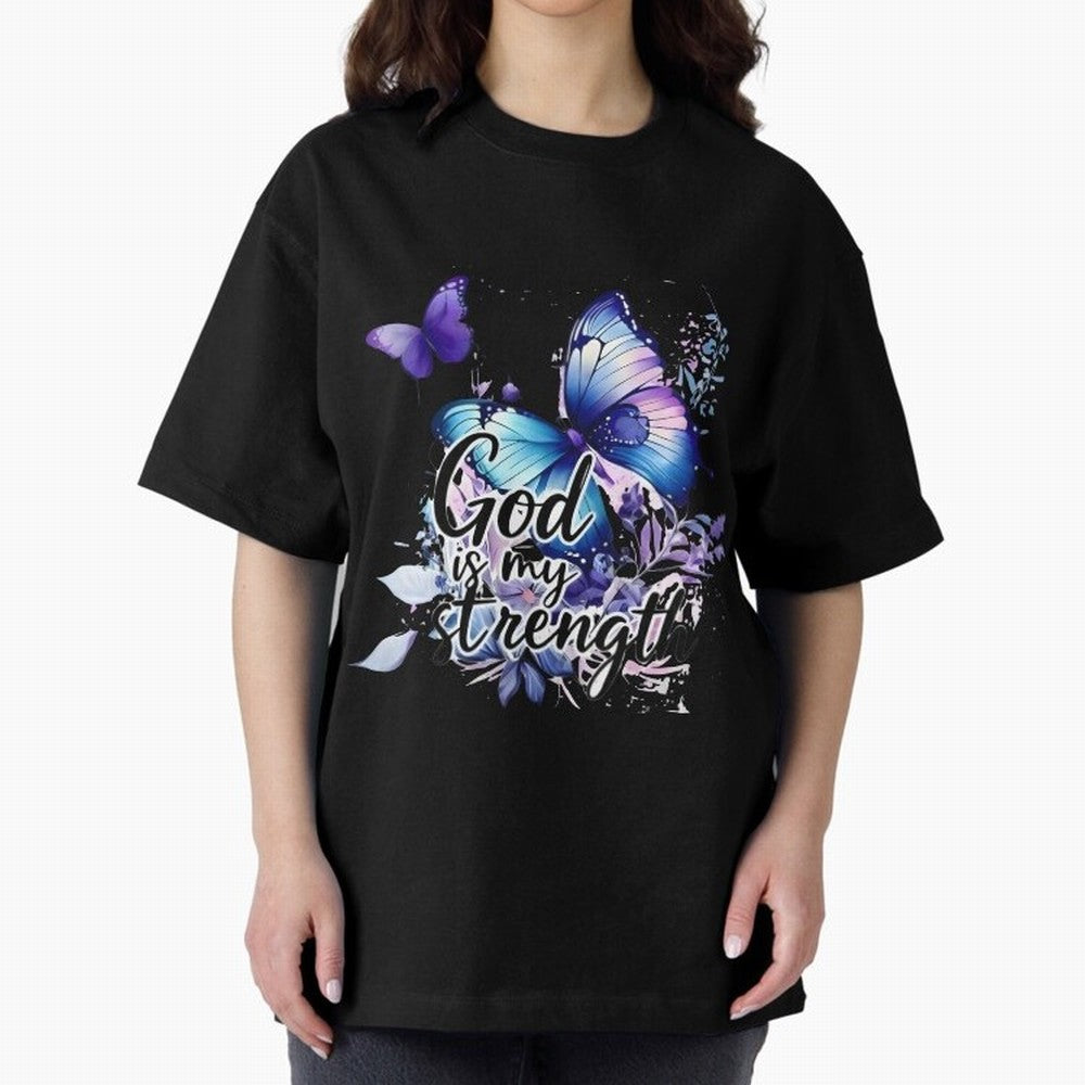 God is My Strength - Blue Butterfly Watercolor Art Oversized T-Shirt Join Supporters Worldwide for FIFA World Cup 2026 Spirit, Driven by Brazil, Portugal and Argentina, CR7 and Messi, Game Day Rituals, Football Legends, Country Pride and the Road