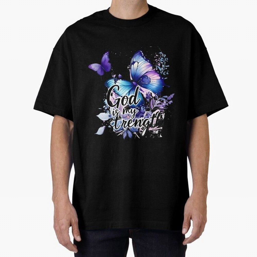God is My Strength - Blue Butterfly Watercolor Art Oversized T-Shirt Join Supporters Worldwide for FIFA World Cup 2026 Spirit, Driven by Brazil, Portugal and Argentina, CR7 and Messi, Game Day Rituals, Football Legends, Country Pride and the Road