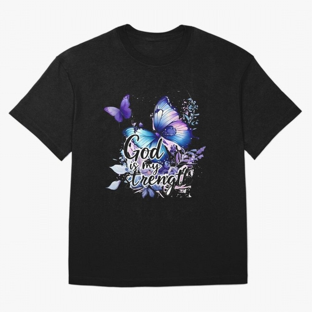 God is My Strength - Blue Butterfly Watercolor Art Oversized T-Shirt Join Supporters Worldwide for FIFA World Cup 2026 Spirit, Driven by Brazil, Portugal and Argentina, CR7 and Messi, Game Day Rituals, Football Legends, Country Pride and the Road