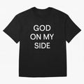 God On My Side - Minimalist Christian Outline Typography Oversized T-Shirt Honor Football Greatness during FIFA World Cup 2026 for Fans of Mbappe and Brazil, Bringing Football History, Final Match Energy, Crowd Noise and Once in a Lifetime Moments;