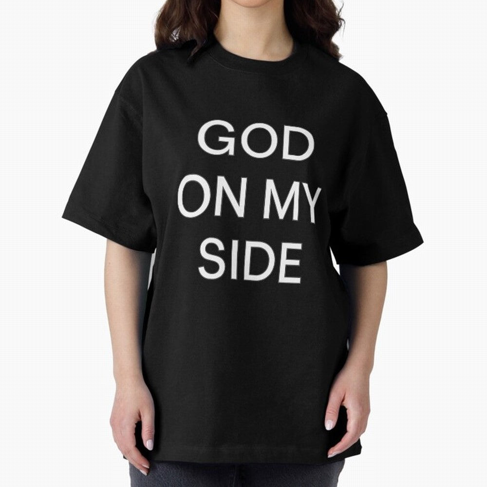 God On My Side - Minimalist Christian Outline Typography Oversized T-Shirt Honor Football Greatness during FIFA World Cup 2026 for Fans of Mbappe and Brazil, Bringing Football History, Final Match Energy, Crowd Noise and Once in a Lifetime Moments;