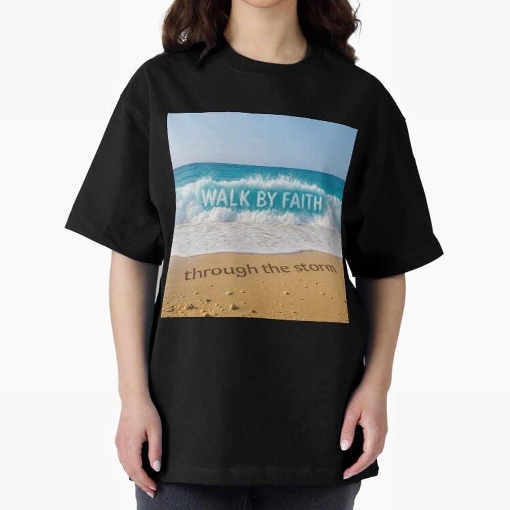 WALK BY FAITH - Through the Storm - Ocean Wave Art Oversized T-Shirt Celebrate Supporters United by FIFA World Cup 2026 USA Canada Mexico for Fans of Cristiano Ronaldo, Haaland and CR7 and England, Bringing Stadium Chants, National Pride, Trophy