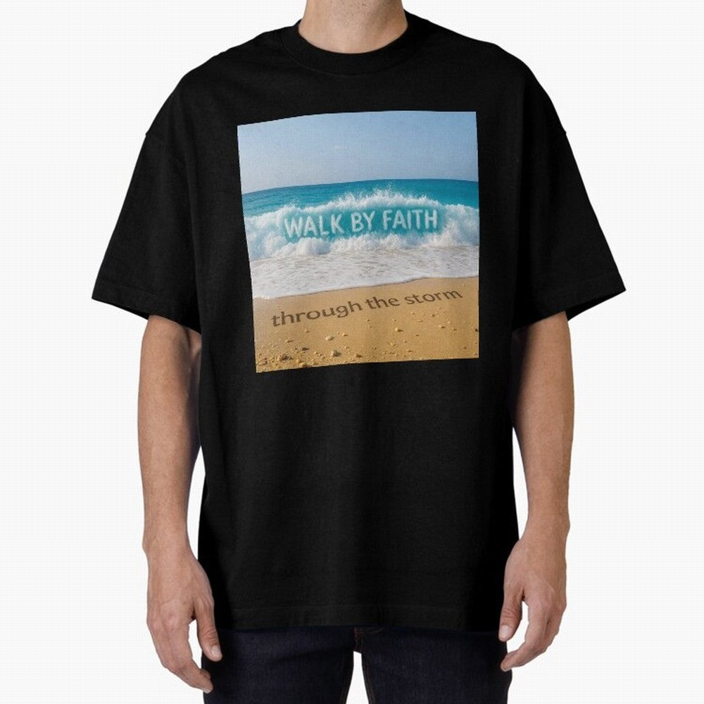 WALK BY FAITH - Through the Storm - Ocean Wave Art Oversized T-Shirt Celebrate Supporters United by FIFA World Cup 2026 USA Canada Mexico for Fans of Cristiano Ronaldo, Haaland and CR7 and England, Bringing Stadium Chants, National Pride, Trophy