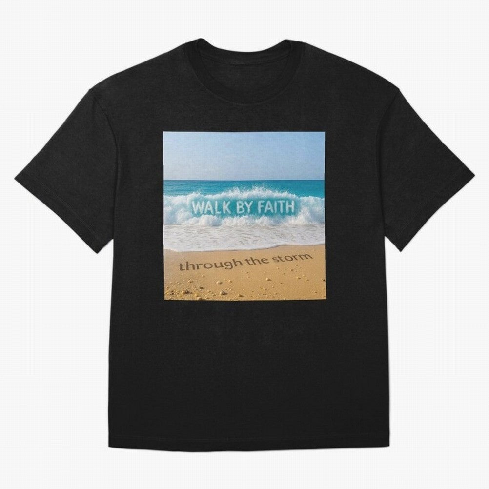 WALK BY FAITH - Through the Storm - Ocean Wave Art Oversized T-Shirt Celebrate Supporters United by FIFA World Cup 2026 USA Canada Mexico for Fans of Cristiano Ronaldo, Haaland and CR7 and England, Bringing Stadium Chants, National Pride, Trophy