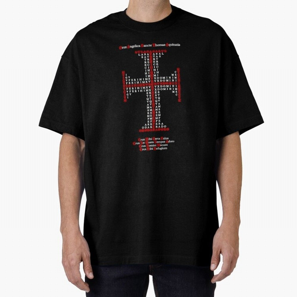 Cruz Ang¨¦lica de Santo Tom¨¢s de Aquino Red n White Oversized T-Shirt Capture FIFA World Cup 2026 with Messi and Cristiano Ronaldo, Portugal, Spain and Germany Energy, Football History, Final Match Energy, Crowd Noise and Once in a Lifetime