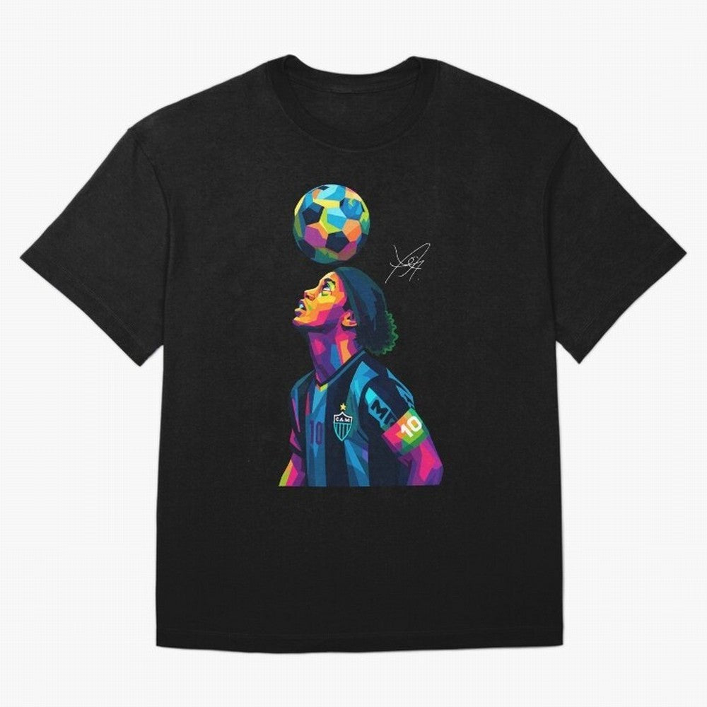 Ronaldinho Wpap Art Oversized T-Shirt Represent the Passion of Match Day Hype around FIFA World Cup 2026 USA Canada Mexico, Haaland, Brazil, Classic Soccer Heritage, Championship Pressure, Fan Loyalty and International Pride; Created for Match Day