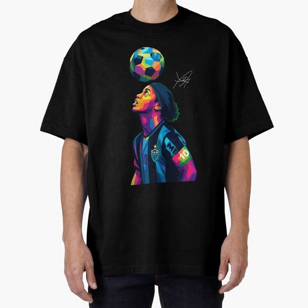 Ronaldinho Wpap Art Oversized T-Shirt Represent the Passion of Match Day Hype around FIFA World Cup 2026 USA Canada Mexico, Haaland, Brazil, Classic Soccer Heritage, Championship Pressure, Fan Loyalty and International Pride; Created for Match Day