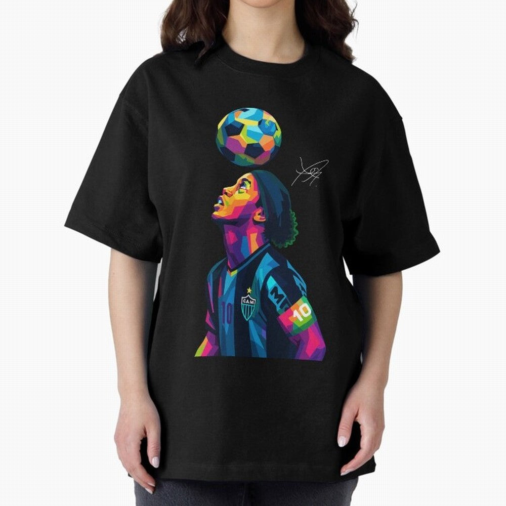 Ronaldinho Wpap Art Oversized T-Shirt Represent the Passion of Match Day Hype around FIFA World Cup 2026 USA Canada Mexico, Haaland, Brazil, Classic Soccer Heritage, Championship Pressure, Fan Loyalty and International Pride; Created for Match Day