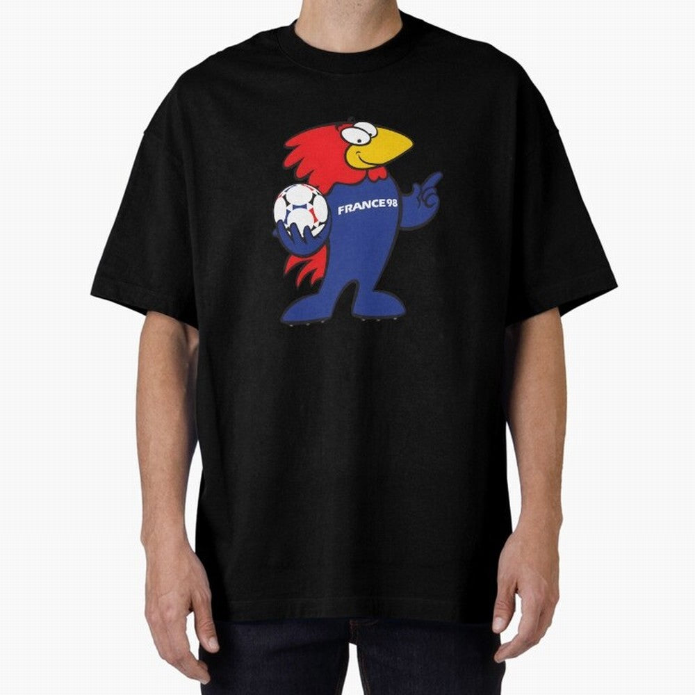 Footix - World Cup 98' Mascote Logo Oversized T-Shirt Relive Legendary Nights from FIFA World Cup 2026 for Fans of Messi, Neymar and Mbappe and Netherlands, Bringing Sports Nostalgia, International Competition, Famous Players and Unforgettable