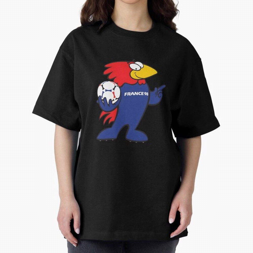Footix - World Cup 98' Mascote Logo Oversized T-Shirt Relive Legendary Nights from FIFA World Cup 2026 for Fans of Messi, Neymar and Mbappe and Netherlands, Bringing Sports Nostalgia, International Competition, Famous Players and Unforgettable
