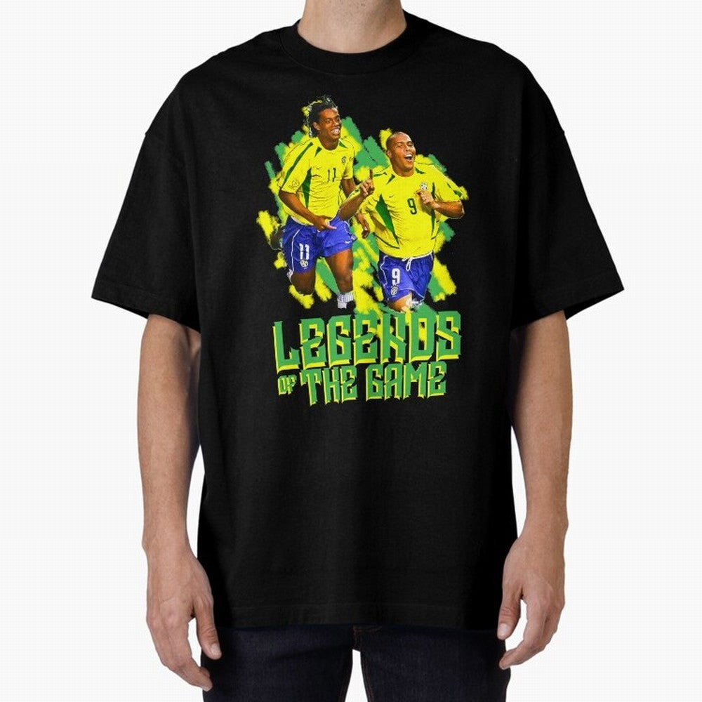 Ronaldinho and ronaldo brazil football print art Oversized T-Shirt Join the Countdown to FIFA World Cup 2026 USA Canada Mexico for Fans of Mbappe and England, Bringing Champion Mindset, Group Stage Buzz, Knockout Tension and Passionate Fan Culture;