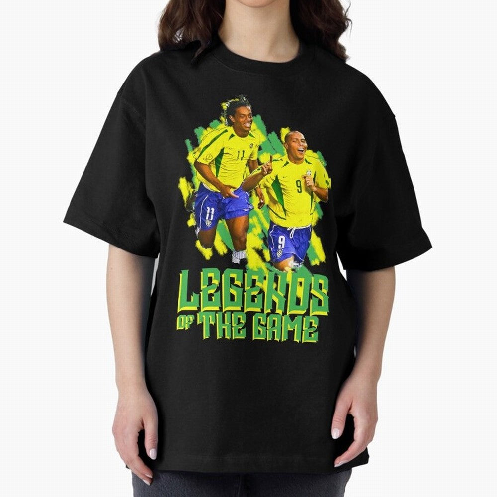 Ronaldinho and ronaldo brazil football print art Oversized T-Shirt Join the Countdown to FIFA World Cup 2026 USA Canada Mexico for Fans of Mbappe and England, Bringing Champion Mindset, Group Stage Buzz, Knockout Tension and Passionate Fan Culture;