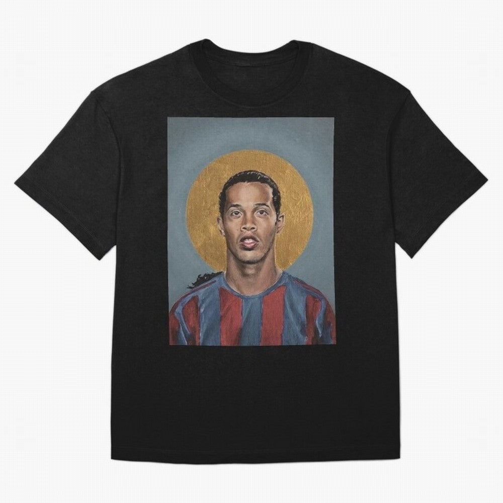 Art Ronaldinho Painting Oversized T-Shirt Celebrate Football Heritage in FIFA World Cup 2026 USA Canada Mexico for Fans of Neymar, Haaland and Cristiano Ronaldo and Brazil, Bringing Soccer Culture, Superstar Moments, National Team Dreams and