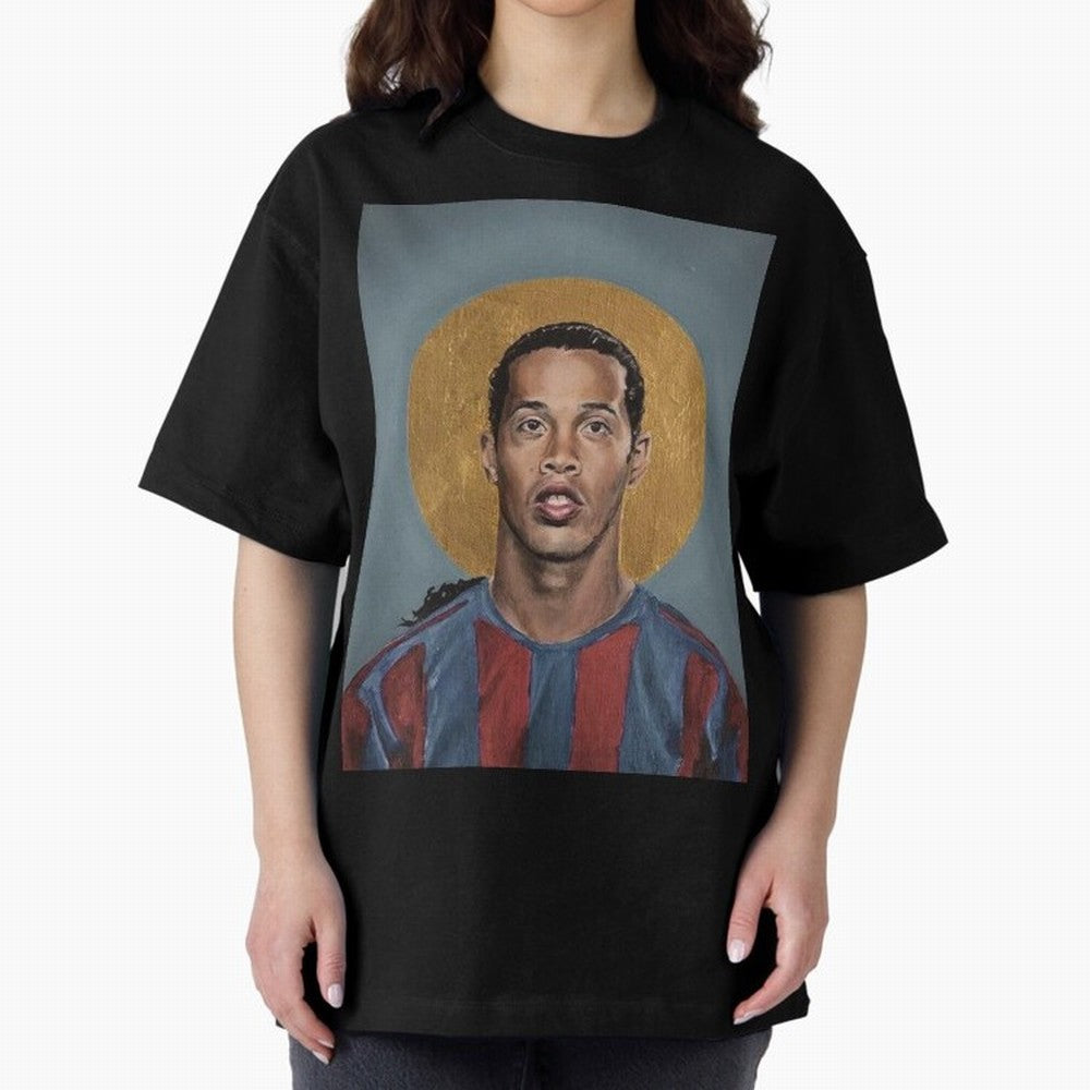 Art Ronaldinho Painting Oversized T-Shirt Celebrate Football Heritage in FIFA World Cup 2026 USA Canada Mexico for Fans of Neymar, Haaland and Cristiano Ronaldo and Brazil, Bringing Soccer Culture, Superstar Moments, National Team Dreams and