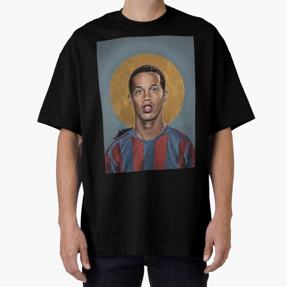 Art Ronaldinho Painting Oversized T-Shirt Celebrate Football Heritage in FIFA World Cup 2026 USA Canada Mexico for Fans of Neymar, Haaland and Cristiano Ronaldo and Brazil, Bringing Soccer Culture, Superstar Moments, National Team Dreams and