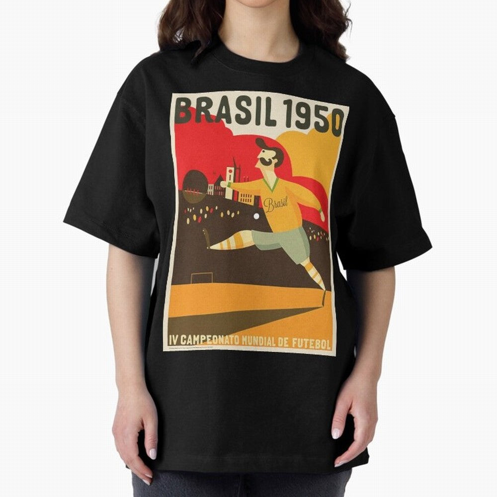 Brasil 1950 World Cup Oversized T-Shirt Relive the Noise and Pride of FIFA World Cup 2026 Group Stage for Fans of Messi, Neymar and Mbappe and England, France and Netherlands, Bringing Worldwide Fan Energy, Dramatic Goals, Stadium Lights and