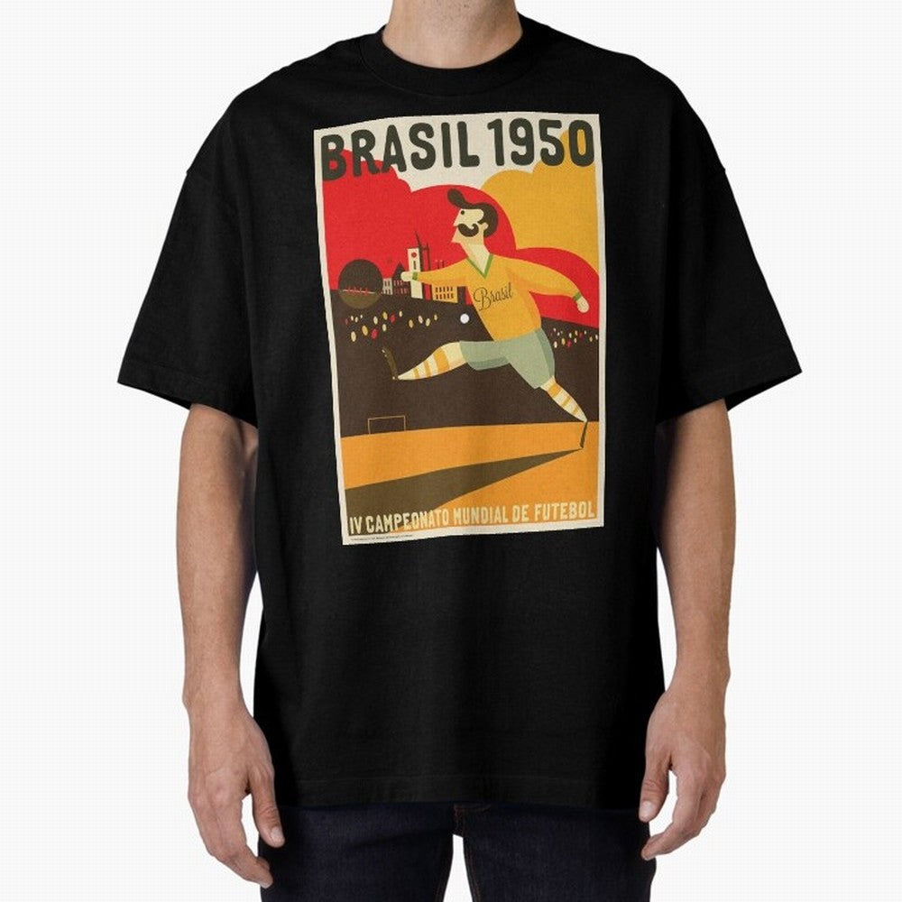 Brasil 1950 World Cup Oversized T-Shirt Relive the Noise and Pride of FIFA World Cup 2026 Group Stage for Fans of Messi, Neymar and Mbappe and England, France and Netherlands, Bringing Worldwide Fan Energy, Dramatic Goals, Stadium Lights and