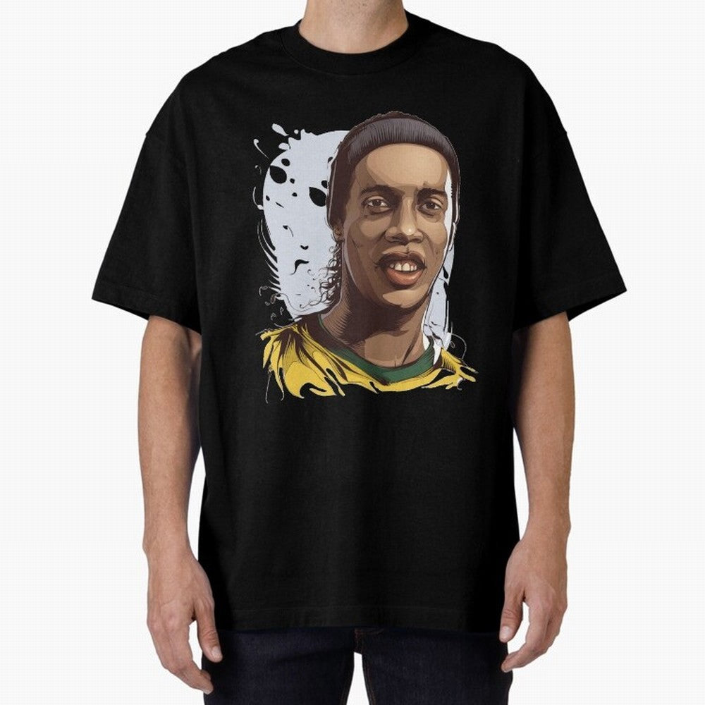 Illustration Ronaldinho Art Oversized T-Shirt Discover FIFA World Cup 2026 USA Canada Mexico Inspired by Messi and Cristiano Ronaldo, Spain and Netherlands Energy, Worldwide Fan Energy, Dramatic Goals, Stadium Lights and Championship Celebrations;
