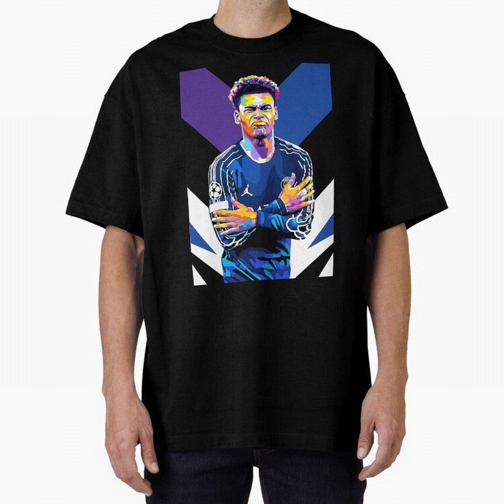 Desire Doue in WPAP Style Oversized T-Shirt Carry the Dream of FIFA World Cup 2026 Group Stage for Fans of CR7 and Messi and England and Germany, Bringing Championship Spirit, Famous Goals, Roaring Crowds and International Football Unity; Made for