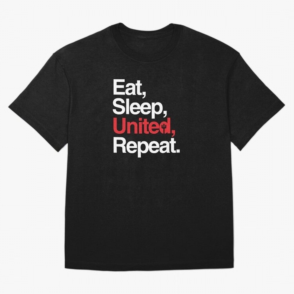 Eat, Sleep, United, Repeat - Funny Manchester United Quote Oversized T-Shirt Follow the Final Road of the FIFA World Cup 2026 Journey through Messi, Neymar and Mbappe Highlights, England and Germany Pride, Champion Mindset, Group Stage Buzz,