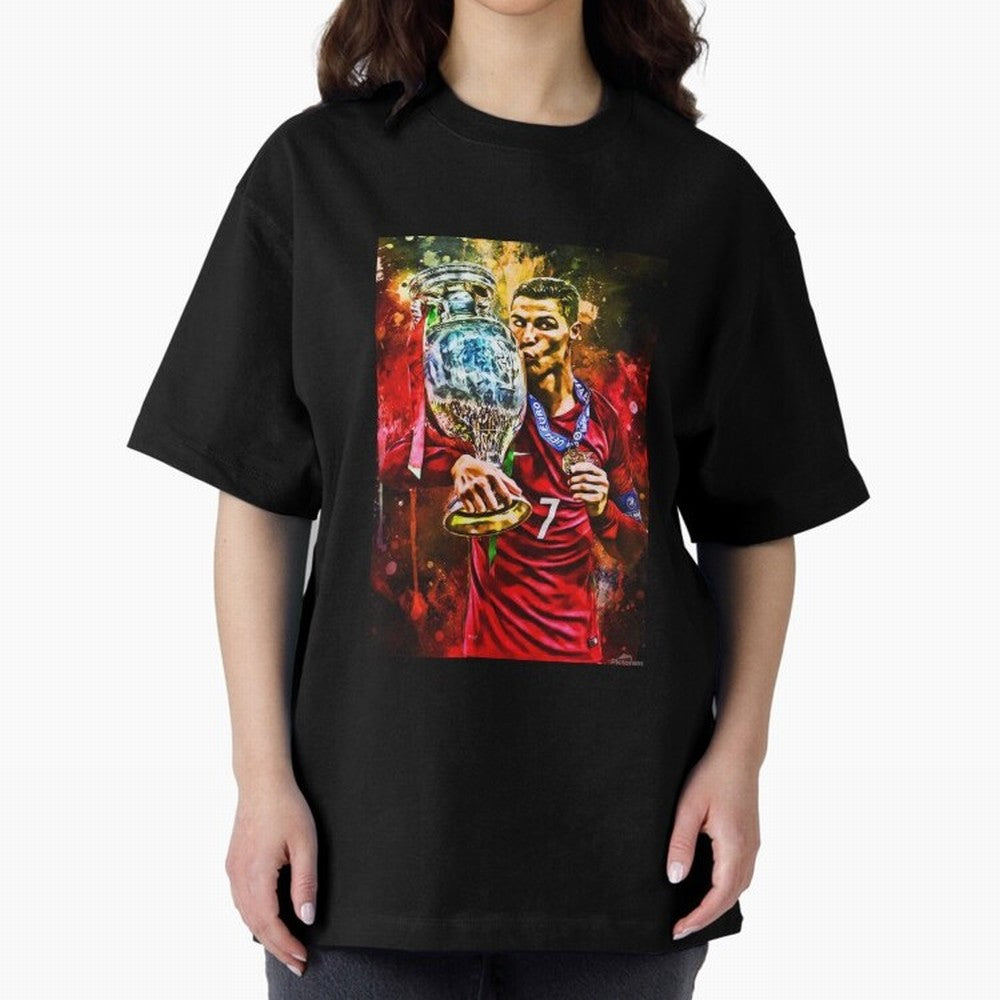 Christiano Ronaldo Oversized T-Shirt Cheer for Global Football Passion for FIFA World Cup 2026, Highlighting Messi, Neymar and Mbappe, England and Germany, Championship Spirit, Famous Goals, Roaring Crowds and International Football Unity; Made for
