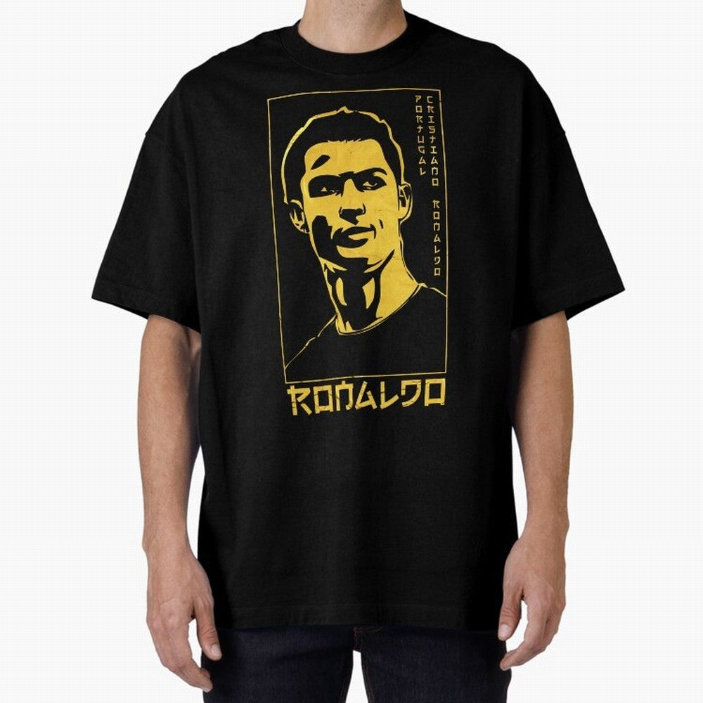 Ronaldo Golden Style Portrait art illustration Oversized T-Shirt Bring Home Match Day Hype around FIFA World Cup 2026 USA Canada Mexico, Neymar, Haaland and Cristiano Ronaldo, Spain, Classic Soccer Heritage, Championship Pressure, Fan Loyalty and