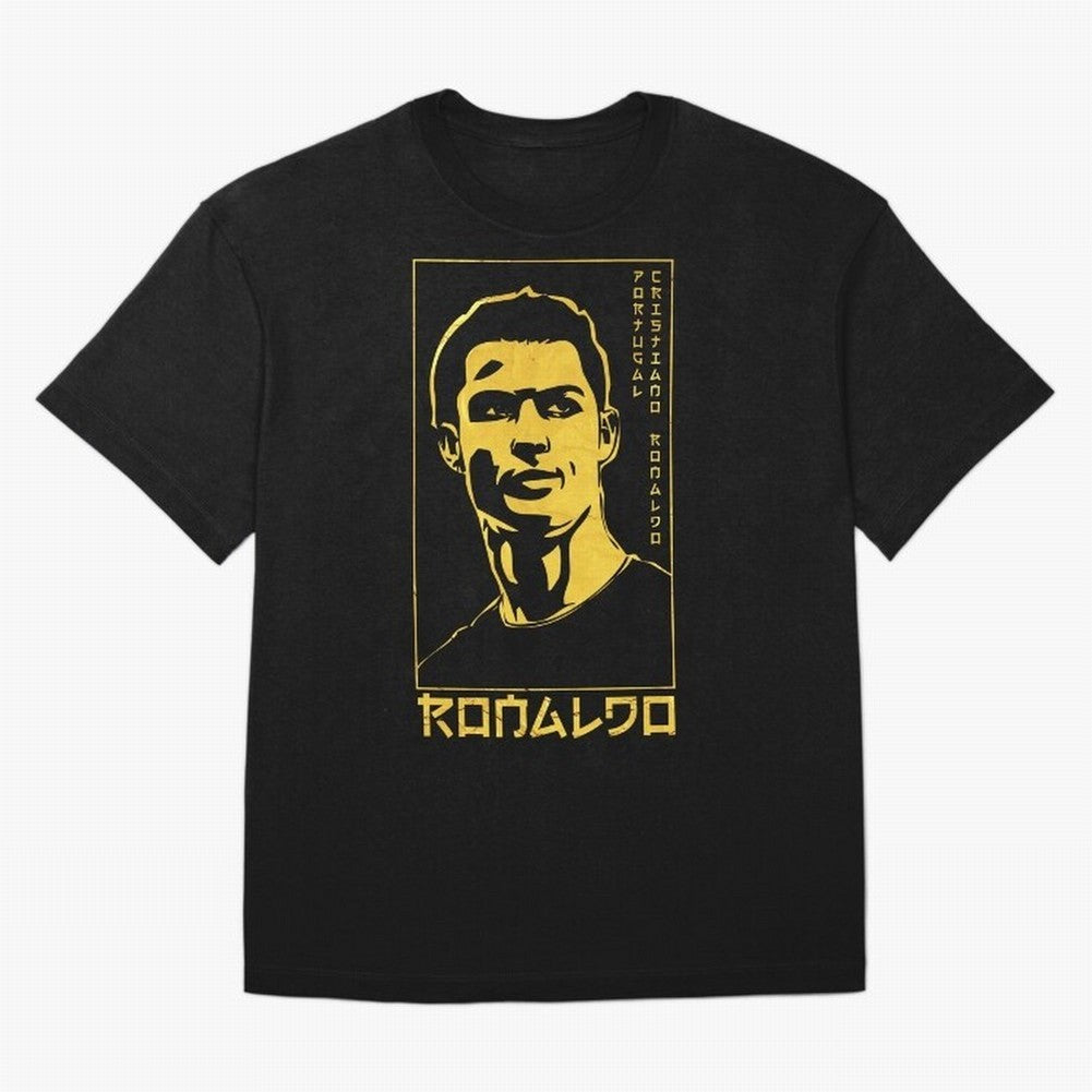 Ronaldo Golden Style Portrait art illustration Oversized T-Shirt Bring Home Match Day Hype around FIFA World Cup 2026 USA Canada Mexico, Neymar, Haaland and Cristiano Ronaldo, Spain, Classic Soccer Heritage, Championship Pressure, Fan Loyalty and