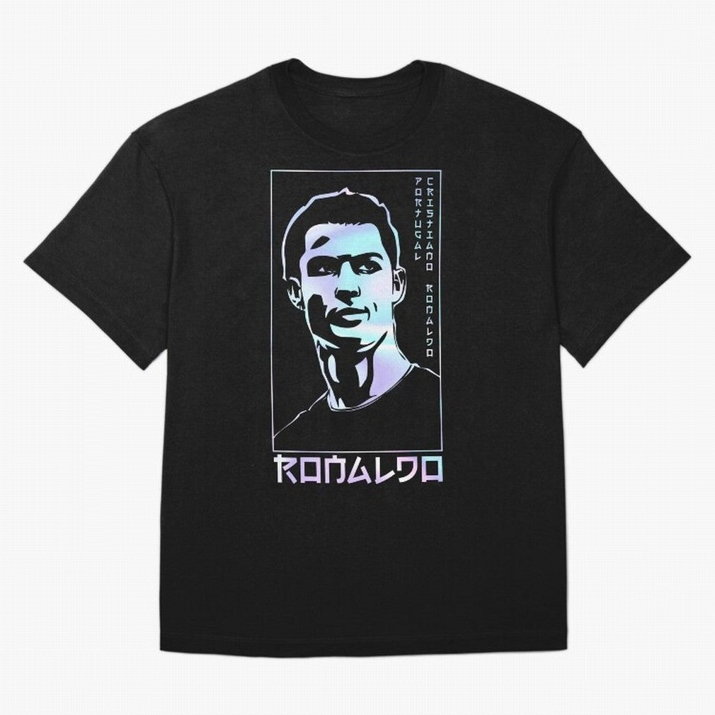 Ronaldo holographic Style Portrait art illustration Oversized T-Shirt Make Your Look Match FIFA World Cup 2026 Group Stage Spirit, Centered on Germany, Haaland and Mbappe, Retro Football Energy, Iconic Rivalries, Trophy Chase Drama and Stadium