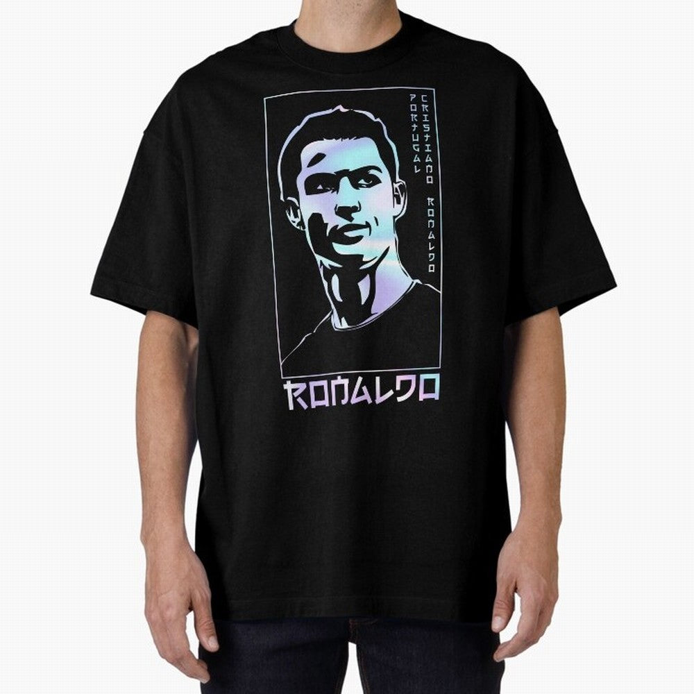 Ronaldo holographic Style Portrait art illustration Oversized T-Shirt Make Your Look Match FIFA World Cup 2026 Group Stage Spirit, Centered on Germany, Haaland and Mbappe, Retro Football Energy, Iconic Rivalries, Trophy Chase Drama and Stadium