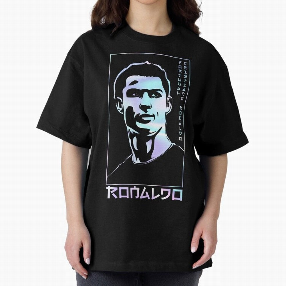 Ronaldo holographic Style Portrait art illustration Oversized T-Shirt Make Your Look Match FIFA World Cup 2026 Group Stage Spirit, Centered on Germany, Haaland and Mbappe, Retro Football Energy, Iconic Rivalries, Trophy Chase Drama and Stadium