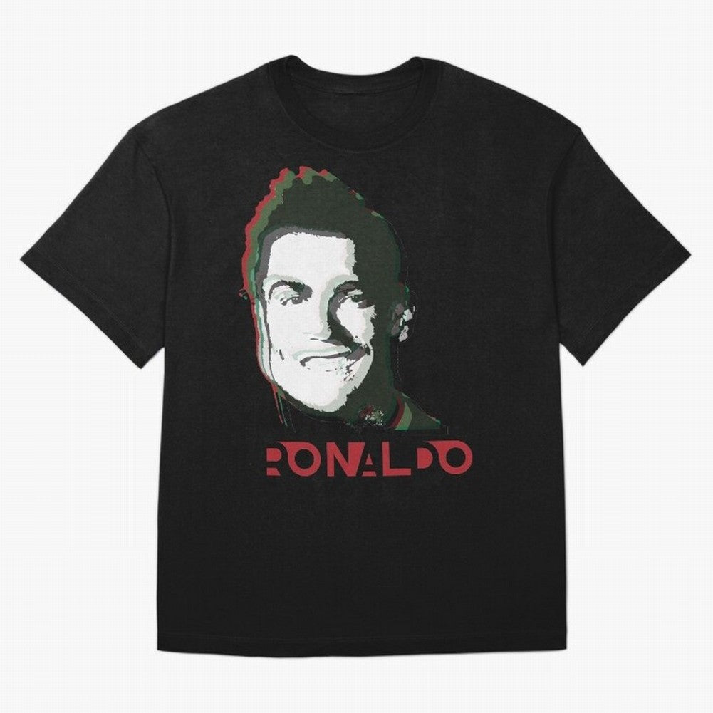 Portugal Football Captain Cristiano Ronaldo 3D Anaglyph Portrait Oversized T-Shirt Show Support during FIFA World Cup 2026 Group Stage for Fans of Cristiano Ronaldo and Brazil, Portugal and Argentina, Bringing Stadium Chants, National Pride, Trophy